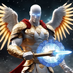 Realistic
Description of a [WHITE WARRIOR Henry with WHITE wings] muscular arms, very muscular and very detailed, dressed in golden full body armor filled with red roses, helmet on his head, bright blue electricity running through his body, golden armor and Medallion of the letter H completely white on the chest, red metal gloves with long sharp blades, transparent swords held in both hands. (metal sword with transparent fire blade), hdr, 8k, subsurface scattering, specular light, high resolution, octane rendering, big money field background, 4 WINGS OF ANGEL, (4 WINGS OF ANGEL), fire sword transparent, background of field of GOLDEN WHEAT and red ROSES, medallion with the letter H on the chest, WHITE Henry, muscular arms, background Rain of gold coins and dollar bills, (GOOD LUCK) fire sword H, shield H , pendant of the letter H, medallion of the letter H on the uniform, hypermuscle, blessing of GOD almighty and JESUS ​​and THE HOLY SPIRIT, pendant of letter H on the chest, helmet that covers his face, HENRY the mascot of JESUS, BODY COMPLETE, helmet that covers your face