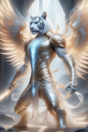 Realistic
Description of a [Male WHITE TIGER Human with WHITE wings] very muscular arms, very muscular legs, dressed in golden full body armor, bright electricity running through his body, full armor, letter medallion. H, metal gloves with long, sharp blades, swords on the arms. , (metal sword with transparent fire blade). in right hand, full body, hdr, 8k, subsurface scattering, specular light, high resolution, octane rendering, field background, ANGEL WINGS,(ANGEL WINGS), transparent fire sword, golden field background with ROSES red, fire whip in his left hand, fire element, armor that protects the entire body, (male HUMAN TIGER) fire element, fire sword, golden armor, tiger face,DonM3lv3nM4g1cXL