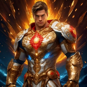 Realistic
FULL BODY IMAGE, Description of a [WHITE WARRIOR Henry with WHITE wings] muscular arms, very muscular and very detailed, dressed in a golden full body armor filled with red roses, helmet on his head, bright blue electricity running through his body, golden armor and completely white letter H Medallion on the chest, red metal gloves with long sharp blades, transparent swords held with both hands. (metal sword with transparent fire blade), hdr, 8k, subsurface scattering, specular light, high resolution, octane rendering, big money field background, 4 WINGS OF ANGEL, (4 WINGS OF ANGEL), fire sword transparent, background of field of GOLDEN WHEAT and red ROSES, medallion with the letter H on the chest, WHITE Henry, muscular arms, background Rain of gold coins and dollar bills, (GOOD LUCK) fire sword H, shield H , pendant of the letter H, medallion of the letter H on the uniform, hypermuscle, blessing of GOD almighty and JESUS ​​and THE HOLY SPIRIT, pendant of letter H on the chest, helmet that covers his face, HENRY the mascot of JESUS, BODY FULL, helmet that covers your ENTIRE face, FULL BODY IMAGE, super strong legs with gold detailed armor