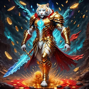 Realistic
FULL BODY IMAGE, Description of a [WHITE HUMAN TIGER WARRIOR WITH WHITE WINGS] muscular arms, very muscular and very detailed, LEFT ARM WITH HEAVY REINFORCED BRACELET with solid shield, right hand holding a transparent fire sword, dressed in golden armor full body full of red roses, helmet on head, glowing blue electricity running through his body, golden armor and completely white letter H medallion on chest, hdr, 8k, subsurface dispersion, specular light, high resolution, octane rendering , large money field background, GOLDEN WHEAT and red ROSES field background, medallion with the letter H on the chest, background Rain of gold coins and dollar bills, (GOOD LUCK) fire sword H, shield H , letter H pendant, letter H medallion on uniform, hypermuscle, H on chest, FULL BODY IMAGE, super strong legs with armor with gold details,Leonardo style ,Spirit Fox Pendant,phoenix pendant,Holy Dragon Pendant,Dolphin Pendant,GUILD WARS,Panda Pendant,ral-chrcrts,jinjianceng,Fortnite,aw0k cat