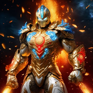 Realistic
FULL BODY IMAGE, Description of a [WHITE WARRIOR HUMAN TIGER WHITE WINGS] muscular arms, very muscular and very detailed, LEFT ARM WITH HEAVY REINFORCED BRACELET with solid shield, right hand holding a transparent fire sword, dressed in golden armor of full body filled with red roses, helmet on head, glowing blue electricity running through his body, golden armor and completely white letter H medallion on chest, hdr, 8k, subsurface dispersion, specular light, high resolution, octane rendering, big money field background, field background of GOLDEN WHEAT and red ROSES, medallion with the letter H on the chest, background Rain of gold coins and dollar bills, (GOOD LUCK) fire sword H, shield H, letter H pendant, letter H medallion on uniform, hypermuscle, H on chest, helmet that covers his ENTIRE face, FULL BODY IMAGE, super strong legs with armor with gold details