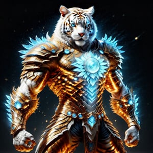Realistic
FULL BODY IMAGE, Description of a [super MUSCLE white HUMAN TIGER white WARRIOR with TIGER head] muscular arms, very muscular and very detailed, LEFT ARM WITH REINFORCED HEAVY BRACELET with solid shield, right hand holding a FIRE SWORD, dressed in armor illuminated gold medallion, a letter H medallion, hdr, 8k, subsurface scattering, specular lighting, high resolution, octane rendering, ILLUMINATED GOLDEN WHEAT BACKGROUND IN OPEN FIELD, FULL BODY IMAGE, tiger head, super muscular legs,more detail XL,white skin,HYPER MUSCLE,FULL BODY IMAGE,VERY MUSCLE, VERY STRONG