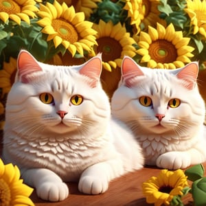 REALISTIC
CUTE WHITE CATS resting and playing among sunflowers and roses, several white cats playing with sunflowers and roses,hdr, 8k, subsurface scattering, specular light, high resolution, octane rendering,cat,more detail XL