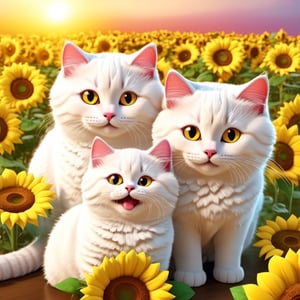 REALISTIC
CUTE happy WHITE CATS playing among sunflowers and roses, several white cats playing with sunflowers and roses, hdr, 8k, subsurface scattering, specular light, high resolution, octane rendering,