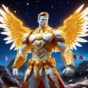 Realistic
Description of a [WHITE WARRIOR Henry with WHITE wings] muscular arms, very muscular and very detailed, dressed in a full body golden armor filled with red roses with ELECTRIC LIGHTS all over his body, blue glowing electricity running through his body, golden armor and complete white, letter H medallion on his chest, red metal gloves with long sharp blades, transparent swords held in both hands. (metal sword with transparent fire blade), hdr, 8k, subsurface scattering, specular light, high resolution, octane rendering, big money field background,4 WINGS OF ANGEL,(4 WINGS OF ANGEL), fire sword transparent, background of field of gold and gold coins and money bills with red ROSES, medallion with the letter H on the chest, Henry WHITE, muscular arms, background Rain of gold coins and dollar bills, (rain money) fire sword H, shield H, letter H pendant, letter H medallion on the uniform, hypermuscle, cat, blessing of GOD almighty and JESUS ​​and THE HOLY SPIRIT, letter H pendant on his chest,Realistic
Description of a [WHITE WARRIOR Henry with WHITE wings] muscular arms, very muscular and highly detailed, dressed in a full body golden armor filled with red roses with ELECTRIC LIGHTS all over his body, blue glowing electricity running through his body, golden armor and complete white, letter H medallion on his chest, red metal gloves with long sharp blades, transparent swords held in both hands. (metal sword with transparent fire blade), hdr, 8k, subsurface scattering, specular light, high resolution, octane rendering, big money field background,4 WINGS OF ANGEL,(4 WINGS OF ANGEL), fire sword transparent, background of field of gold and gold coins and money bills with red ROSES, medallion with the letter H on the chest, Henry WHITE, muscular arms, background Rain of gold coins and dollar bills, (rain money) fire sword H, shield H, letter H pendant, letter H medallion on the uniform, hypermuscle, cat, blessing of GOD almighty and JESUS ​​and THE HOLY SPIRIT, letter H pendant on his chest