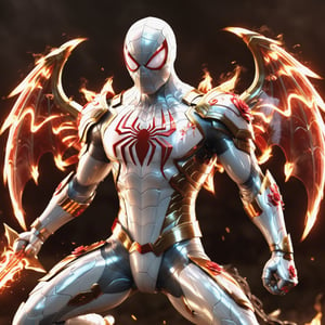 Realistic
Description of a very muscular and highly detailed [WHITE SPIDERMAN with WHITE wings], dressed in full body armor filled with red roses with ELECTRIC LIGHTS all over his body, bright electricity running through his body, full armor, letter medallion. H, H letters all over uniform, H letters all over armor, metal gloves with long sharp blades, swords on arms. , (metal sword with transparent fire blade). in right hand, full body, hdr, 8k, subsurface scattering, specular light, high resolution, octane rendering, field background, ANGEL WINGS,(ANGEL WINGS), transparent fire sword, golden field background with ROSES red, fire whip in his left hand, fire element, armor that protects the entire body, (SPIDERMAN) fire element, fire sword, golden armor, medallion with letter H on his chest,fire element