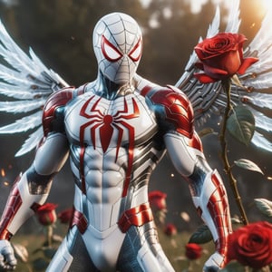 Realistic
[WHITE SPIDERMAN with WHITE wings] muscular arms, very muscular, dressed in full body armor full of red roses with all over his body, bright electricity running through his body, full armor, letter medallion. H, H letters all over uniform, H letters all over armor, metal gloves with long sharp blades, swords on arms. , (metal sword with transparent fire blade).holding it in the right hand, full body, hdr, 8k, subsurface scattering, specular light, high resolution, octane rendering, field background, ANGEL WINGS,(ANGEL WINGS ), transparent fire sword, golden field background with red ROSES, fire whip held in his left hand, fire element, armor that protects the entire body, (WHITE SPIDERMAN) fire element, fire sword, golden armor, medallion with the letter H on the chest, field background with red roses, red roses on the suit, letter H on the suit, muscular arms,fire element,cyborg style
