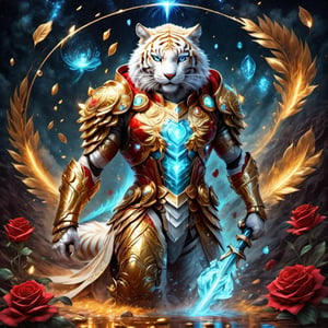 Realistic
FULL BODY IMAGE, Description of a [WHITE HUMAN TIGER WARRIOR WITH WHITE WINGS] muscular arms, very muscular and very detailed, LEFT ARM WITH HEAVY REINFORCED BRACELET with solid shield, right hand holding a transparent fire sword, dressed in golden armor full body full of red roses, helmet on head, glowing blue electricity running through his body, golden armor and completely white letter H medallion on chest, hdr, 8k, subsurface dispersion, specular light, high resolution, octane rendering , large money field background, GOLDEN WHEAT and red ROSES field background, medallion with the letter H on the chest, background Rain of gold coins and dollar bills, (GOOD LUCK) fire sword H, shield H , letter H pendant, letter H medallion on uniform, hypermuscle, H on chest, FULL BODY IMAGE, super strong legs with armor with gold details,Leonardo style ,Spirit Fox Pendant,phoenix pendant,Holy Dragon Pendant,Dolphin Pendant,GUILD WARS,Panda Pendant,ral-chrcrts,jinjianceng,Fortnite,aw0k cat