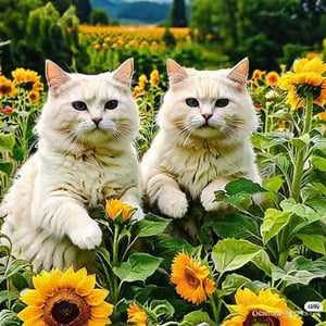 REALISTIC
CUTE WHITE CATS resting and playing among sunflowers and roses, several white cats playing with sunflowers and roses,hdr, 8k, subsurface scattering, specular light, high resolution, octane rendering,