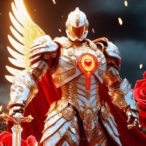 Realistic
Description of a [WARRIOR WHITE Henry with WHITE wings] muscular arms, very muscular and very detailed, dressed in full body armor filled with red roses with ELECTRIC LIGHTS all over his body, bright electricity running through his body, full armor, letter medallion . H, H letters all over uniform, H letters all over armor, metal gloves with long sharp blades, swords on arms. , (metal sword with transparent fire blade), full body, hdr, 8k, subsurface scattering, specular light, high resolution, octane rendering, field background,4 ANGEL WINGS,(4 ANGEL WINGS ), transparent fire sword, golden field background with red ROSES, fire whip held in his left hand, fire element, armor that protects the entire body, (H) fire element, fire sword, golden armor, medallion with the letter H on the chest, WHITE Henry, open field background with red roses, red roses on the suit, letter H on the suit, muscular arms,background Rain golden, (Rain money) sword fire H, escudo H,letter H Pendant, medalion letter H in the uniforme, hyper muscle,Cat, blessing of GOD