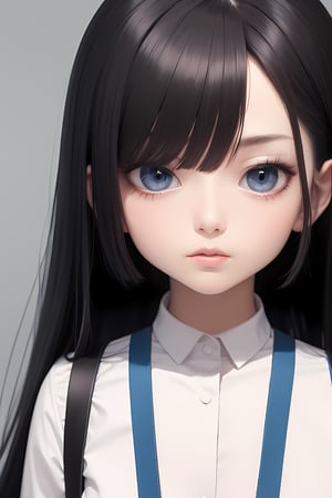 Best quality, masterpiece, black hair, blue eyes, head-up shot, upper body, transparent suspenders