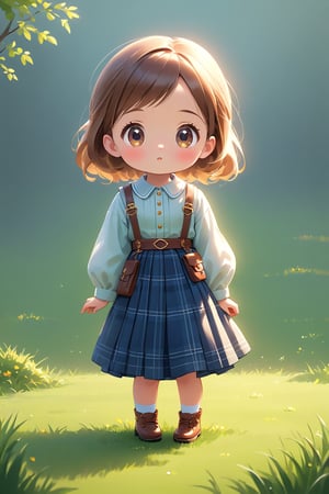 children's Q version, Q version standing on the grass, cute digital painting, clean background cute digital art, cute and detailed digital art, cute cartoon characters, beautiful character drawings, British girl, realistic cute girl drawings, beautiful digital artwork, palace, girl in Scottish skirt, cute characters, cute cartoon, digital cartoon drawing art, Guviz style artwork