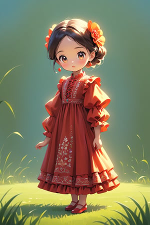 children's Q version, Q version standing on the grass, cute digital painting, clean background cute digital art, cute and detailed digital art, cute cartoon characters, beautiful characters painting, Spanish girl, realistic cute girl painting, beautiful digital artwork, palace, girl in flamenco dress, cute characters, cute cartoon, digital cartoon painting art, Guviz style artwork
