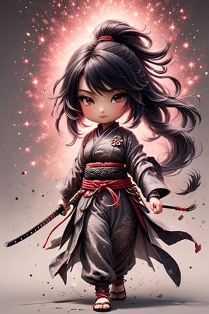 
woman, warrior, ninja ink, chinese ink painting, smoke, glitter, chibi, Ukiyo-e, colorful

