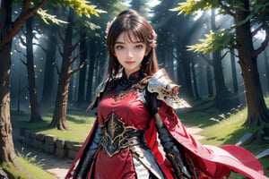 (masterpiece, top quality, best quality,1girls, beautiful face, happy smile, 19 years old, hand holding long sword, trousers,   black boot,  full body view, short flowered dress, dynamic lighting, outdoor.,mecha_girl_figure
front_view, ( looking at viewer), gold long hair,   mechanical yellow armor, dynamic pose, delicate pink filigree, intricate filigree, red metalic parts, intricate armor, detailed part, open eyes, seductive eyes, beutiful  forest in the background, night time, xxmix_girl,mythical clouds,EpicSky,cloud,sky,LinkGirl