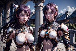 "Generate a visually stunning 4K ultra HDR high-quality image featuring a lovely and muscular warrior woman. Clothe him in magical fantasy-style armor that gleams with enchantment, accentuating his powerful physique. Ensure meticulous detail in the armor's design, standing on an old stone bridge, mountains, bright sunny day, making it both ornate and functional. Place in his hand a glowing, shiny, and smooth sword that emanates magical brilliance. Create a perfect and super-realistic scene that combines photographic excellence, photorealism, and fantasy aesthetics. The image should encapsulate the essence of a hero in a mythical world, where every detail, from the warrior's expression to the magical elements, contributes to a visually captivating and immersive experience.",mecha musume,Argus_ML,dragon ear,ezio_soul3142,ff14bg,Hajime_Saitou,mecha,DonMC3l3st14l3xpl0r3rsXL,wrench_elven_arch,yaohu,rimuru_tempest,natsu_dragneel,robot,Megu-KJ,outdoors,light particles, Megu hat, megu dress, megu cape,WonderWaifu,(paper cup),Circle,indoors,mecha_girl_figure,no_humans