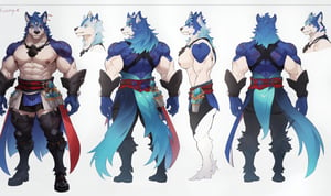(multiple views,front view, side view, back view, full body, upper body, reference sheet:1),chara-sheet, clean background, 4K,  masterpiece, ultra-fine details,
1 kemono , mature male,
colorful furred, thick arms, big ear, bushy eyebrow, Argus-eyed, big_muscle,  muscular thighs, tall, Muscular,
shaman concept ,ink