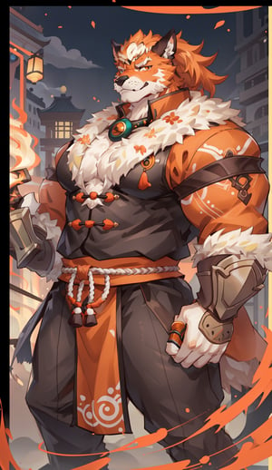 1 kemono mature male, orange furred, solo, 4K,  masterpiece, ultra-fine details, thick arms, prominent ear, thick eyebrow, Argus-eyed, big_muscle,  muscular thighs, tall, Muscular,
Taoist Master