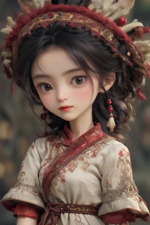 (Masterpiece, ((chibi)), Best Quality: 1.4), (Detailed Eyes Detailed Pupils Multiple Eyes), (Ambiguous, Desire: 1.2), (Poetic, Comfortable: 1.3),, 1 Girl, Shirt and Lower Body Nude, (Open clothes: 1.2),Ethnic costumes of the Miao people in China, decorated in silver, feature intricate embroidery, lace and a whimsical fusion of Victorian style elements,
Designed to age over time, the outfit consists of a robe-like garment called an "attush," made of intricately woven fabric decorated with intricate geometric patterns. She also wore a 'kaparamip' headband with decorative embroidery. The clothes are rich in brown, red, green and other earth tones, and the cute and dark charm of Gothic Lolita, LinkGirl, Gothic,xeesoxee