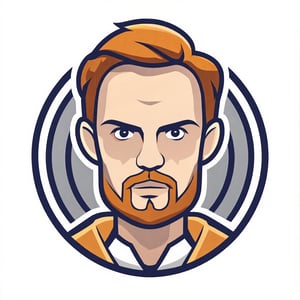 A minimalist cartoon illustration of a man with red hair and an orange scarf on his head, styled as a video game avatar. The character is depicted in a clean, cel-shaded vector art style, with a focus on a stylized face icon and minimalist design. The illustration is flat 2D vector art, suitable for an RPG character avatar or game icon. The composition is an upper body 2D game avatar, featuring a cartoon art style and a concept headshot portrait, emphasizing the character's headshot for a game character concept.