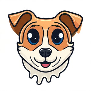 A cartoonish vector illustration of an anthropomorphic Jack Russell Terrier mascot, featuring a cute face with big eyes, a big nose, and a smiley expression. The dog's head is beautifully detailed, with a surprised look. The illustration is in a cartoon style, suitable for a sports team mascot. The framing focuses on the morphing dog head, capturing its adorable and dynamic features.