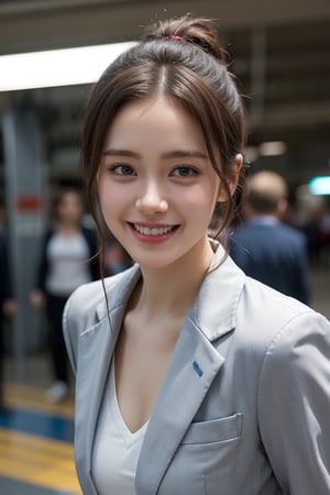 8k, (masterpiece:1.3), ultra-realistic, UHD, highly detailed, best quality, 1boy, petite, distant short,close up portrait of self-assurance (AIDA_LoRA_HanF:1.1) as (45 years old girl:1.1) standing in the mrt, (wearing suit), beautiful realistic girl, laughing out loud, skinny, slim, fitness, natural hair, dynamic pose, cinematic, dramatic, hyper realistic, studio photo, hdr, f1.6, getty images, (colorful:1.1), poakl, 