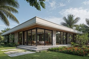 a modern big luxury villa  with clean look , exotic red  lighting  , morden luxury villa  with forest around 
  ,modern design, detailed tropical forest  background , detailed  background,
futuristic,real