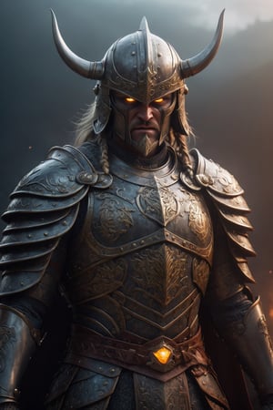 Viking armour, villain cape, angry, glowing eyes and an aura of rage surrounding him, cinematic style, anamorphic lens, black fog filter, film grain, perfect composition, film grain, film lighting, good composition, good anatomy, intimidating, 

