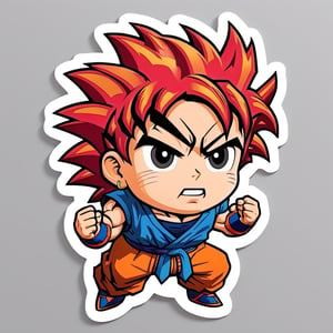  sticker, cartoon,outlines ,cute, little, super Saiyan god goku, red hair, chibi, white background