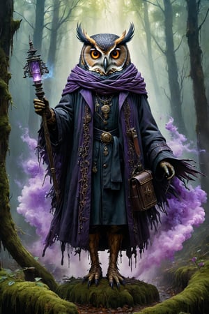 Art by Mandy Disher, digital art 8k, Jean-Baptiste Monge style, art by Cameron Gray, sacred land, dark forest, anthropomorphic angry owl wearing black dress, black robe, dynamic pose, holding a violet lightsaber, huge swastika pendat, close-up, masterpiece, best quality, high quality, moss, temple background, complementary colors, extremely detailed, volumetric clouds, stardust, 8k resolution, watercolor, Razumov style. Artwork by Razumov and Volegov, Artwork by Carne Griffiths and Wadim Kashin rutkowski repin artstation surrealist painting, 4k resolution blade runner, sharp focus, light emitting diodes, smoke, artillery, sparks, rack, system unit, artstation Surrealistic painting detailed figure concept art design matte painting