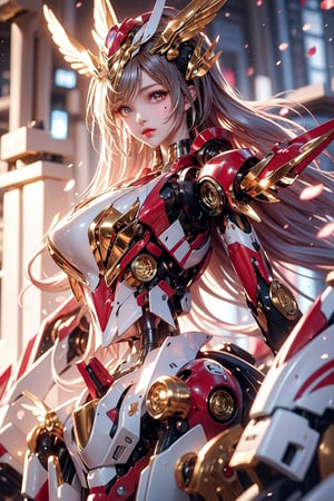 1girl, dramatic lighting,red and white Mecha,Honey Mecha