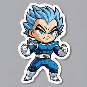  sticker, cartoon,outlines ,cute little super Saiyan blue Vegeta, grey costume, chibi, full body , white background, front view 