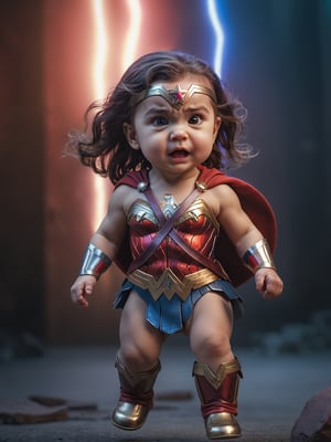 BABY marvel hero wonderwoman,  Colorful,  magical photography, dramatic lights, photo-realism, hyper-detailing, 4K, degree of freedom, A high resolution.