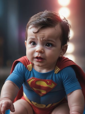 BABY marvel hero superman,  Colorful,  magical photography, dramatic lights, photo-realism, hyper-detailing, 4K, degree of freedom, A high resolution.