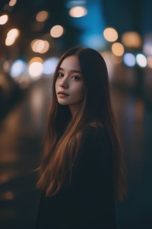  aesthetic portrait, 1girl,solo, long hair, bokeh, depth of field, cinematic, nighttime ,aesthetic portrait