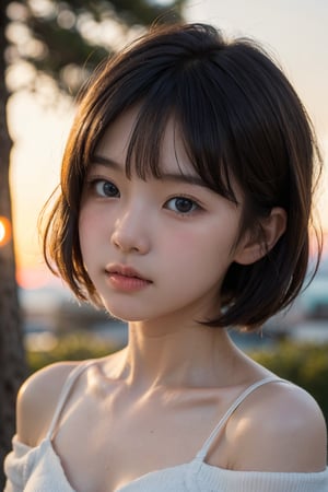 主：(Misty woods under sunset),(((Focus on close-up photos of faces))),
人：1litte 1kid 7yo gril (Child:1.2), 
優：(Stable Diffusion 1.5),
髮：(((short hair))),(((bangs))),(((Well-defined hair strands:1.4))),
服：(Off-the-shoulder),(deep V neckline),