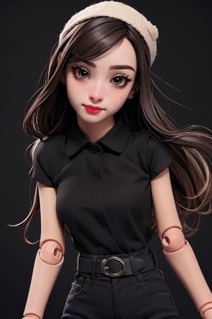 woman, wearing black shirt, brown eyes, masterpiece, 3DMM, medium shot, doll joints