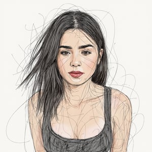 lilycol portrait, black hair, colorful illustration, moguel style, sketch, upper body, medium shot