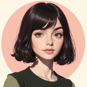 Illustration of lilyco, black hair,realistic cartoon, simple background