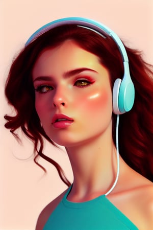 Woman, close up, headphones, wtrcolor style