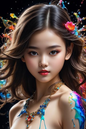 Naked body,splash art ,  alcohol ink, detailed airbrush of fashion by coco chanel 1920 , ((adorable cute nude (very young preteen girl))) , dark fantasy, medium angle, glowing, UHD, vivid colors, Huang Tingjian, Li Di, Zhang Jingna, magic, digital illustration, cleavage, trending on artstation, sharp focus, studio photo, intricate details,preteen girl,, highly detailed, by greg rutkowski,(((naked body,full_body) ))perfect pussy