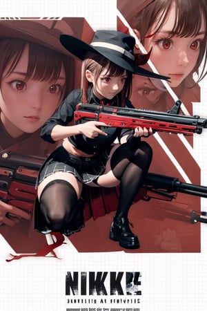 1girl, IncrsNikkeProfile, , full body, zoom layer, holding weapon, holding gun, one knee, rapi \\(nikke\\), rapidef, red eyes, hat, skirt, side slit, thigh highs, ,IncrsNikkeProfile,yurayura_yuuura