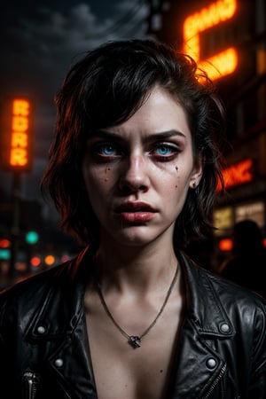 [grunge girl], cyberpunk, [(neon lights:1.3)], distorted aesthetics, glitch effects, [(chaotic environment)], [iridescent color palette], moody atmosphere, [(dystopian cityscape)], [(distorted reality:1.2)], [dark and gritty tones], [(rebellious attitude)], [futuristic fashion], [(detailed texture:1.2)], [(vivid digital art:1.1)], [(dramatic pose:1.1)], [(dynamic composition:1.2)], [cybernetic elements], [torn clothing], [(industrial backdrop:1.1)], [(graffiti art:1.1)], [artistic expression], [(emotionally charged:1.1)], [(chaos and order juxtaposition)], [(surrealistic vibes)], [(pop of colors)], [(rebellious spirit:1.1)], [(energy and movement:1.2)], [(emerging from the digital realm:1.2)],Detailedface,perfect eyes