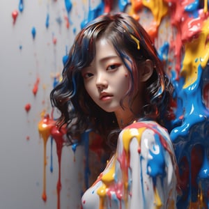 dripping paint,abstract,1 Korean girl, (((masterpiece))), best quality,ultra-detailed, 8k, wallpaper, extremely delicate and beautiful, highresolution, ray tracing, best shadow, (realistic, photorealistic:1.37),professional lighting, photon mapping, radiosity, physically-based rendering