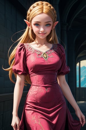 Anime artwork of princess Zelda, (wearing a detailed intricate pink and black dress:1.1), stunning beautiful artwork, Breath of the Wild, 8k retro anime art, vintage 90's anime, akira style, a masterpiece,