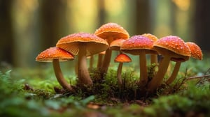 (best quality,4k,8k,highres,masterpiece:1.2),ultra-detailed,realistic, colorful mushrooms, close up, macro photography, vibrant colors, intricate patterns, magical forest theme, dreamlike atmosphere, soft lighting, bokeh, surreal art style