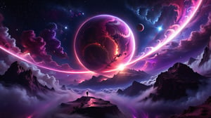 a interdimensional portal, cosmos and nebulas shrouded in a mystical and magical mist.
Witness the grandeur of a magic space,  pink purple and red planets are there, nebula, clouds on the sky, intricate details,  hyperrealistic photography,  8k,  neon lights,  nighttime,  ultra dark theme, detailmaster2,Starship,c0nst3llation
