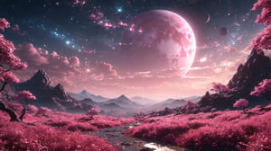 pink starfield,, (masterpiece:1.2),best quality,highres,extremely detailed CG,perfect lighting,8k wallpaper,(8k, RAW photo, best quality, masterpiece:1.4),realistic,HDR,UHD,8K,best quality,huge_filesize,wallpaper,extremely detailed face and eyes,3D,C4D render,unreal engine,octane render, mysterious, fantasy, pink fantasy, 3D rendering, anime,DonMC3l3st14l3xpl0r3rsXL