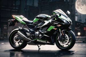 4k, hdr, realistic, motorcycle Kawasaki ninja , blank_background, fullmoon background,,Kawasaki