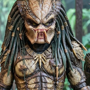 a close up of a statue of a predator, predator movie, yautja, still from the movie predator, predator film, predator 2, predator alien, with scaly-looking armor, hot reptile humanoid woman, the queen of blades, shanina shaik as medusa, queen of blades, predator, avp, but the armor covers her face